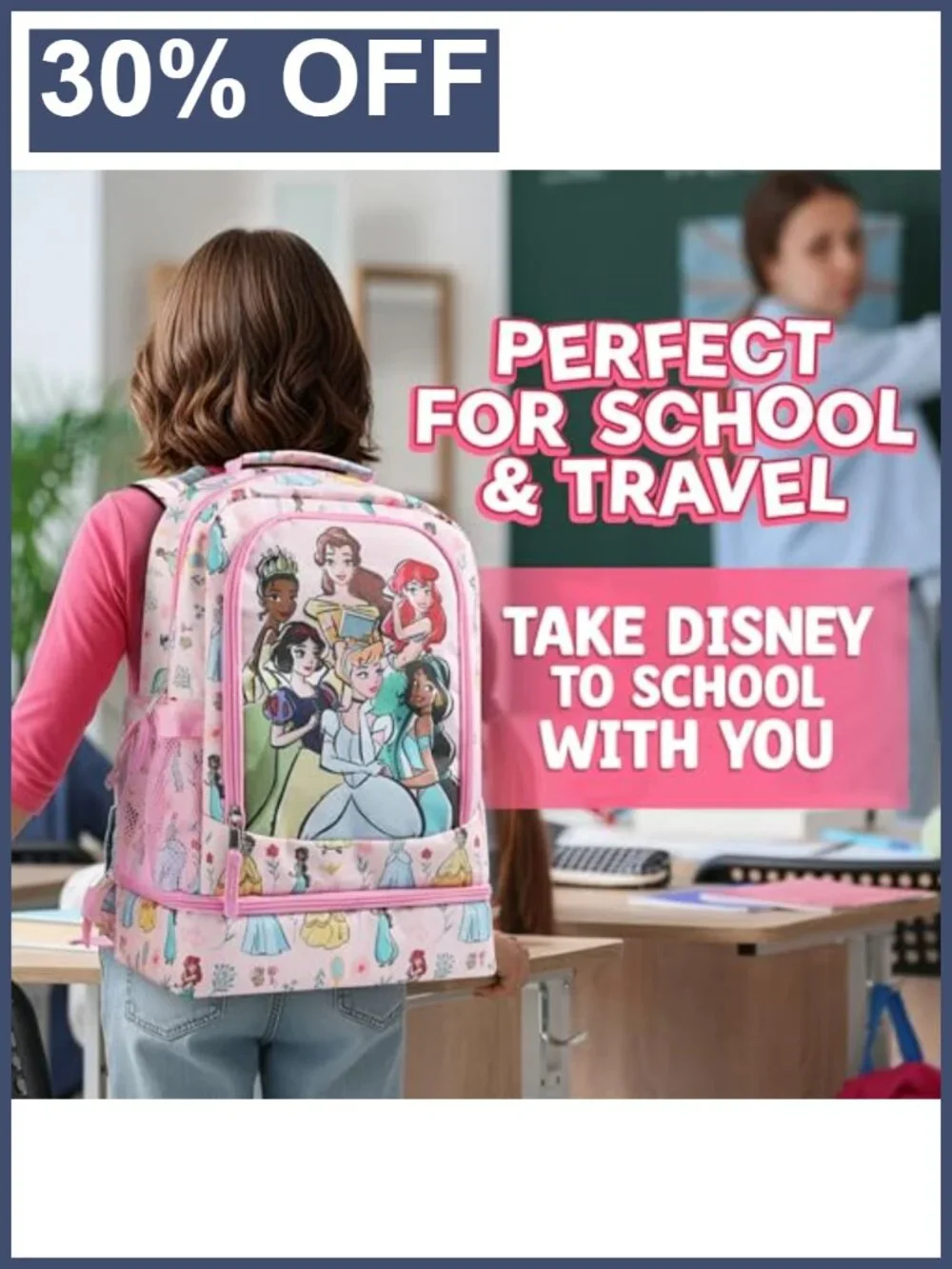 Disney Princess Kids Backpack with Lunch Box Set, School Bag for Boys & Girls